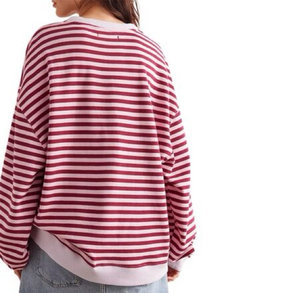NWT Free People Classic Striped Oversized Crewneck - Picture 9 of 10